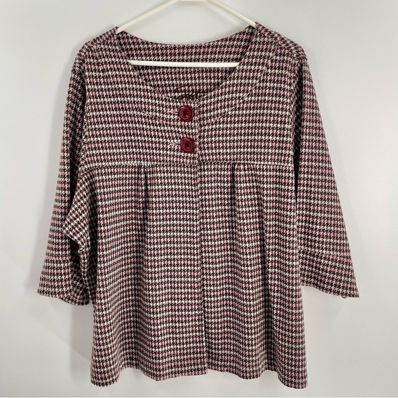 Avenue Soft by Avenue 3/4 Sleeve Two Button Pink Brown White Herringbone Jacket - Picture 1 of 9